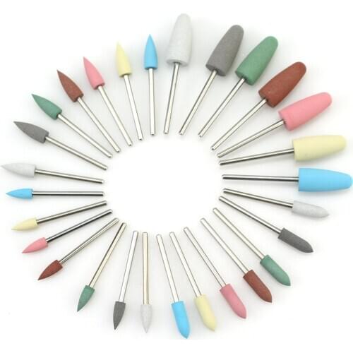 28 Types Rubber Silicone Pedicure Drill Bits Nail Buffer Rotary Mills Burr for Manicure Drill Accessories Foot Polishing Tools