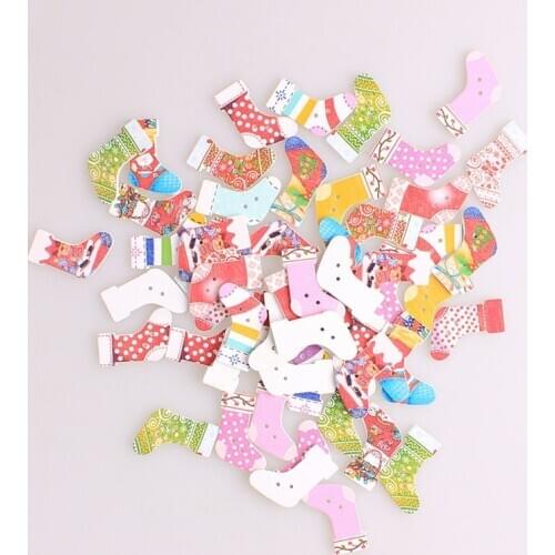 Mix Color Lovely Sock Wooden Buttons for Handwork for Clothing Scrapbooking Crafts DIY Needlework Accessories Buttons Decorative