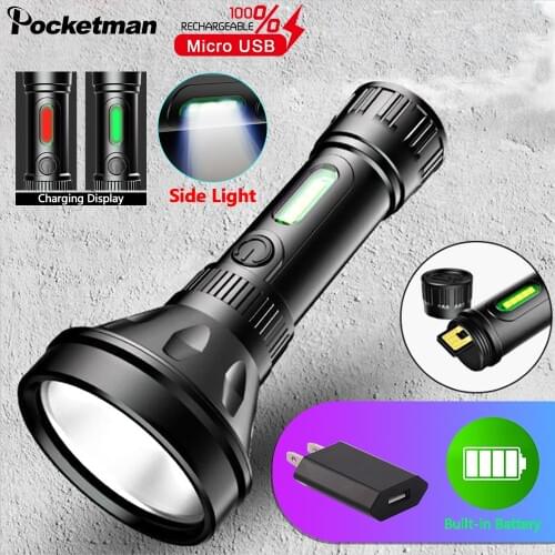 8000LM Super Bright Built-in Battery Flashlight USB Rechargeable LED Flashlight Waterproof Torch Portable Camping Flashlight