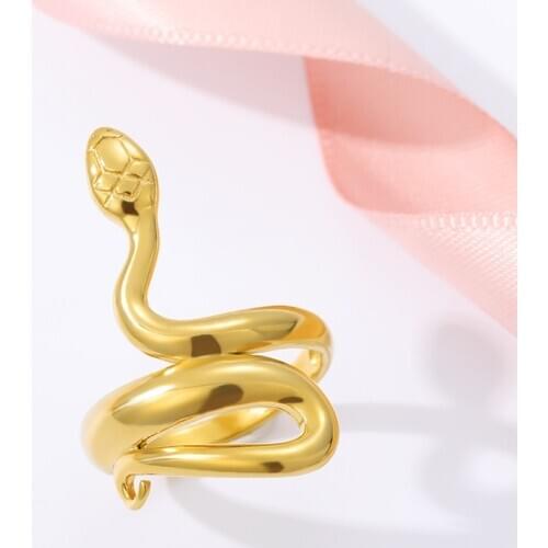 Fashion Retro Exaggerated Spirit Snake Ring Personality Punk Wind Snake-Shaped Nightclub Ring Student Trend Jewelry Gift Anillo