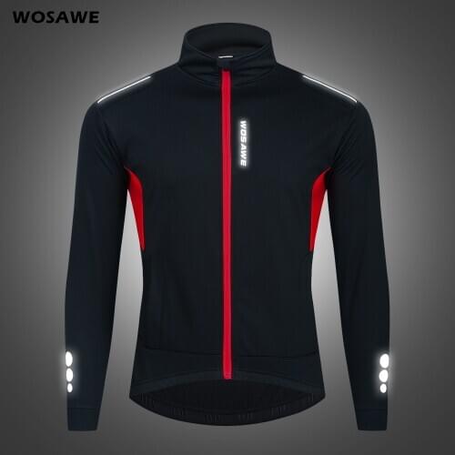 WOSAWE Men Womens Winter Cycling Jacket Windproof Water Repellet Reflective Jacket Warm Mountain Bike MTB Jacket Long Jersey