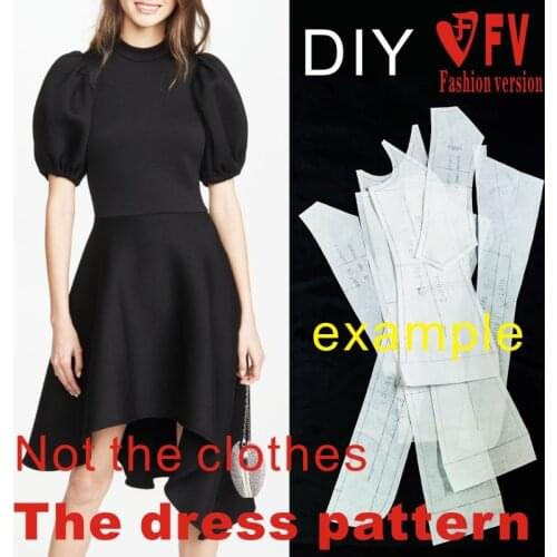Garment cutting pattern womens asymmetrical puff sleeve dress sewing design drawings BLQ-500