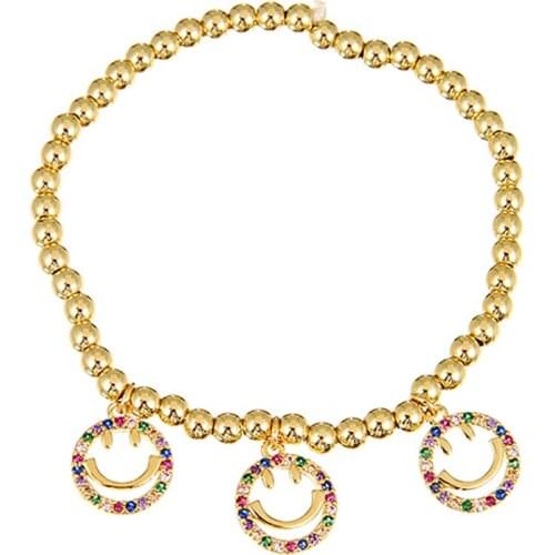 ZHINI Luxury Fashion Cubic Zirconia Natural Stone Charm Bracelets for Woman Personalized DIY Smiley Pendant Handmade Bangle