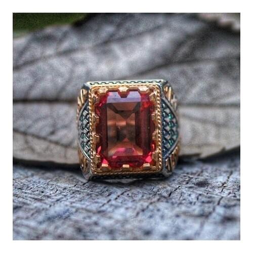 Zultanit Cubic Zirconia Square 925 Sterling Silver Male YüzükAC