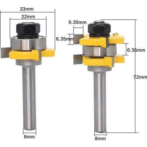 2pcs 8mm Shank 3-tooth T-shaped Knives Milling Cutter Knife Tools for Floor Woodworking Machine Cutters Accessories