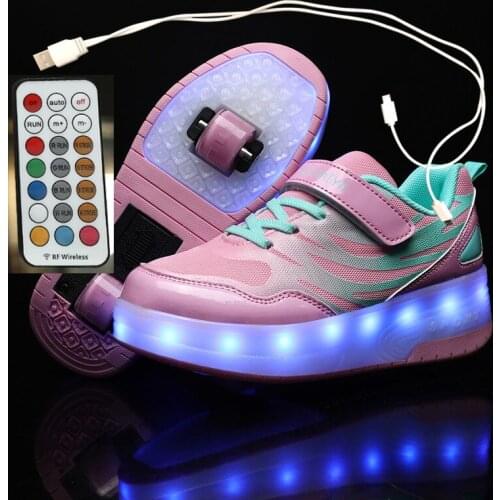 2021 New USB Charging Children Sneakers remote control Wheels Girls Boys Led Shoes Kids Sneakers With Wheels Roller Skate Shoes