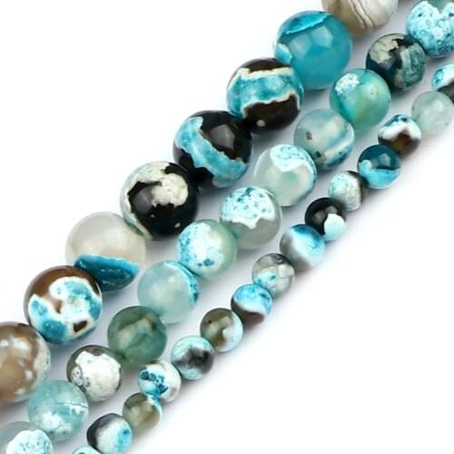 4 6 8MM Natural Stone Blue-green Dragon Veins Agate Onyx Round Loose Beads For Jewelry Making DIY Ear Studs Bracelet Accessories