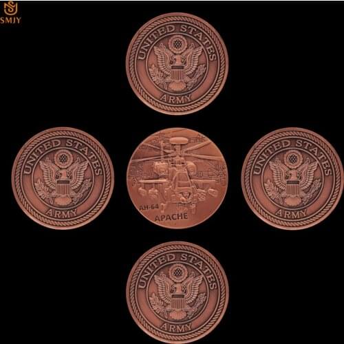 5Pcs/Lot US Military Air Force Weapon AH-64 Apache Helicopter Copper Custom Challenge Token Coin Height Collection