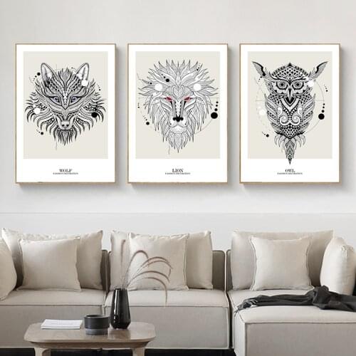 Abstract Geometric Animals Canvas Painting Lion Owl Wolf Poster Nordic Print Wall Art Pictures for Living Room Modern Home Decor