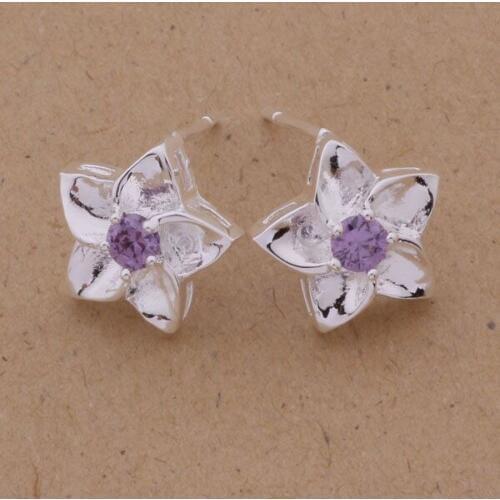 AE193 925 Jewelry Silver Color Wholesale , 925 Silver Fashion Jewelry , Five-petaled Flowers Inlaid Stone /apqajgxa Aiqaizxa