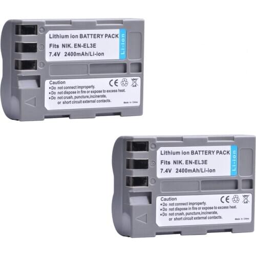 2 pcs 2400mAh EN-EL3e EN EL3e ENEL3e Camera Batteries for Nikon D30 D50 D70 D70S D80 D90 D100 D200 D300 D700 D300S
