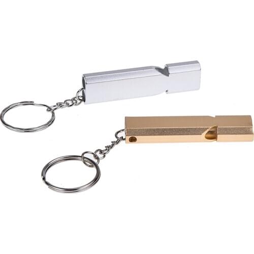 5.6 x 1 cm Emergency Survival Whistle Keychain Aerial Aluminum Alloy Camping Hiking Accessory Tool Double-frequency Gold/Sliver