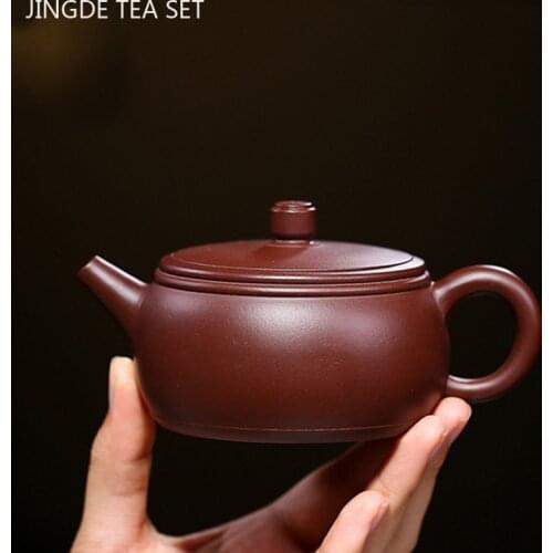 Yixing Tea Pots Large Diameter Purple Clay Teapot Kettle Raw Ore Handmade Teaware Tie Guanyin Chinese Tea Ceremony Gift 200ml