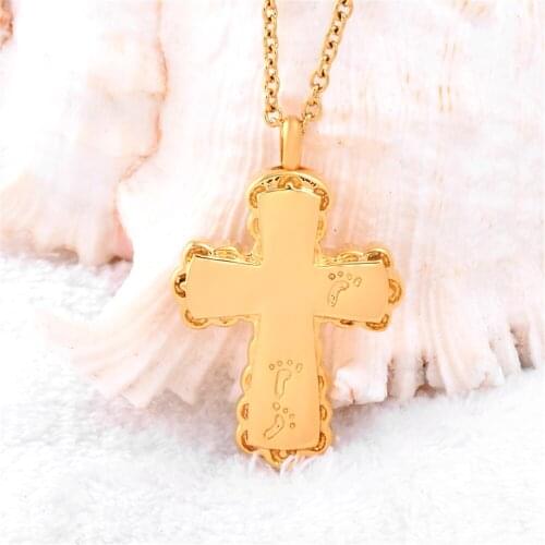 CMJ8634 Ashes Urn Cross Pendant Necklace for Ashes Hidden Screw Memorial Paw Engraved Pendant