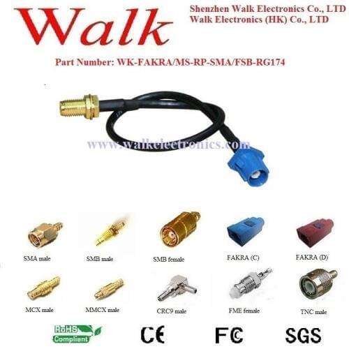 FAKRA male RP-SMA female rg174 cable, fakra sma rg174 cable, wifi cable antenna