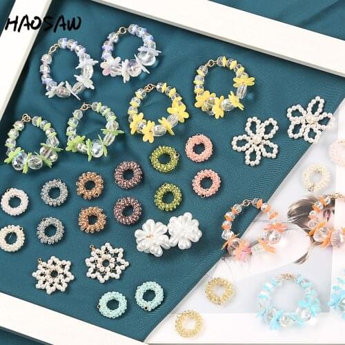HAOSAW Choose 4Pcs/Lot Hand Made Seed Beads Jewelry Accessory/Cystal DIY Jewelry Making/Imitation Pearl Earring Findings