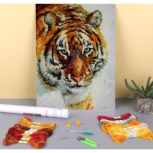 Tiger On The Snow Printed Canvas 11CT Cross-Stitch Patterns Embroidery DMC Threads Painting Needlework Handmade Jewelry