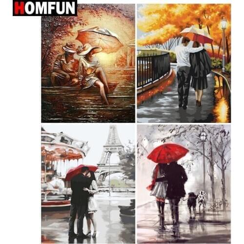HOMFUN Full Diamond Embroidery "Umbrella couple tree" Diamond Painting Cross Stitch Patterns Rhinestone Unfinished Home Decor