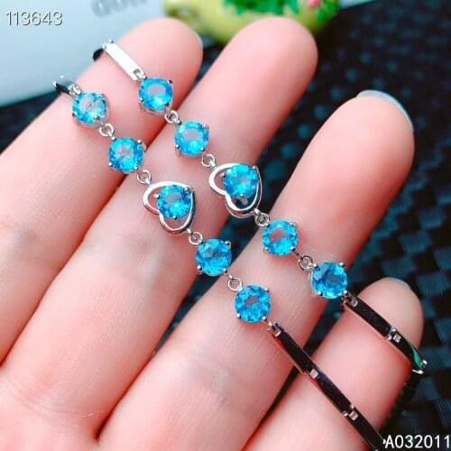 KJJEAXCMY fine jewelry natural blue topaz 925 sterling silver luxury new women hand bracelet support test hot selling