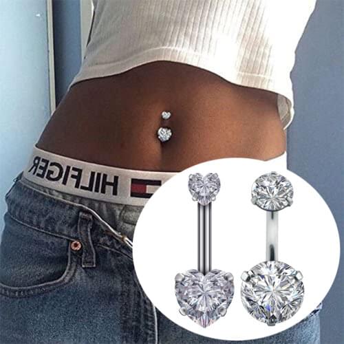 1PCS Crystal Belly Button Ring Round Heart Belly Piercing Dangle Flower Navel Piercing Rose Gold Sexy Navel Bar Cute Belly Ring