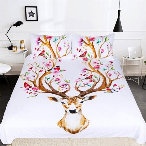 Elk Bedding Set Queen Floral Moose Duvet Cover Animal Reindeer Bedspreads for Kids Deer Bedspread Bed Set 3pcs