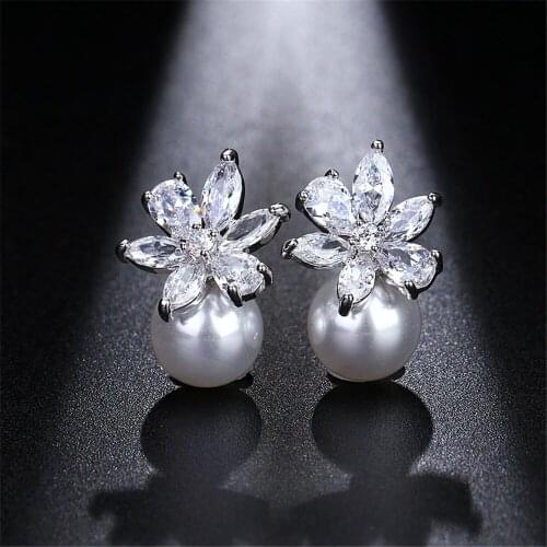 KSRA 2021 New Trend Floral Pearl Earrings For Women Romantic Wedding Exquisite Bridal Earrings Jewelry Fashion Accessories Prom