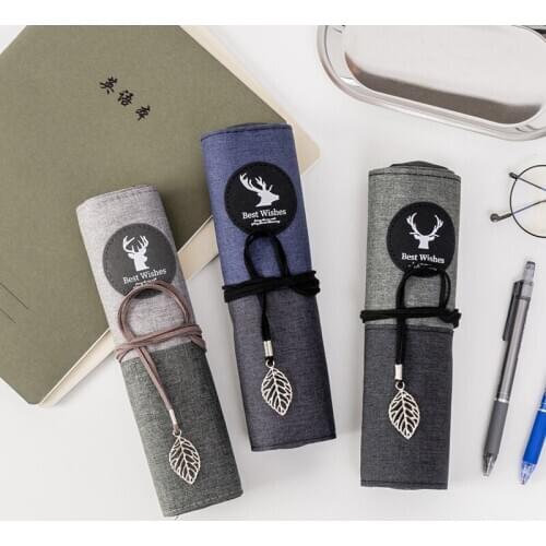 Cute Pen Curtain Simple Lovely Estuches Escolares Chinese Canvas Portable Pencil Case Rolling Soft Stationery Storage Bags