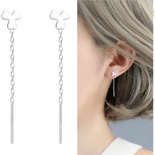 Trendy 925 Sterling Silver Earrings For Women Jewelry Classic Clover Tassel Drop Earring Female Party Accessories Princess Gift