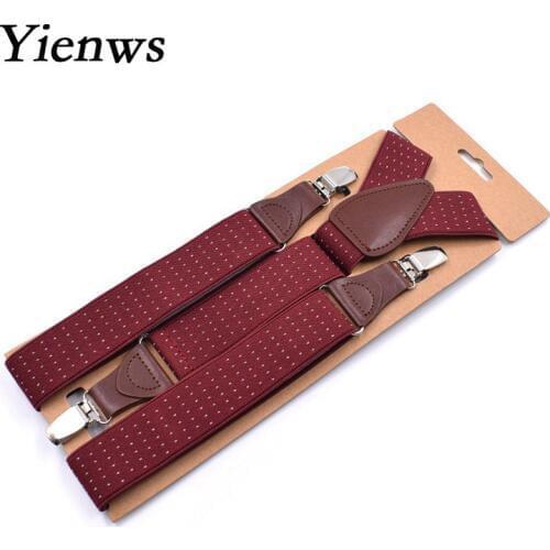 Yienws Suspensorio Mens Suspenders Leisure Commercial Style Trousers Brace Strap Navy Black Burgundy Dot Bretels 120cm YiA044