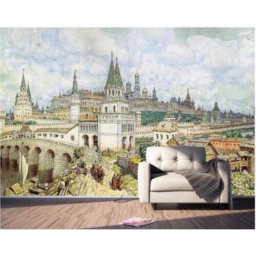 3d wallpaper custom mural non-woven Vintage European oil painting castle street landscape oil painting wallpaper for walls 3d