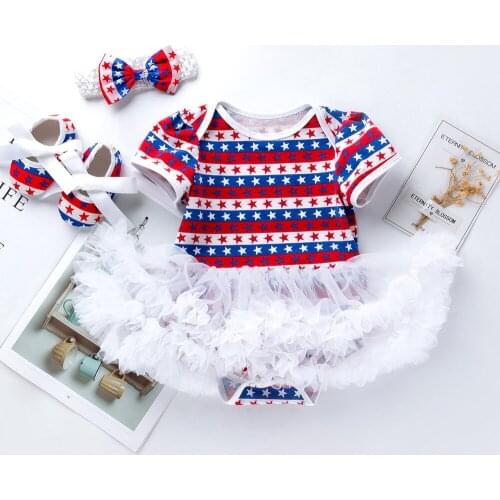 New three piece newborn creeping suit little girl creeping suit skirt + headdress girl suit newborn Tutu Skirt Independence Day