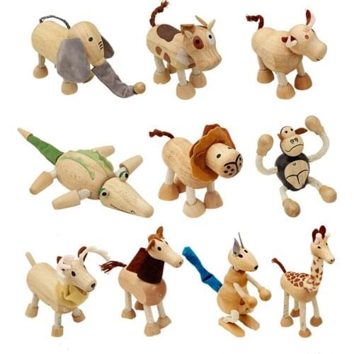 New Creative Home Crafts Office Ornaments Wooden Small Animal Dolls Children Mini Model Toys