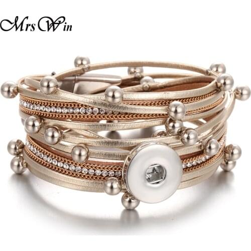 New Snap Button Jewelry Leather 18mm Snap Button Bracelet Punk Multilayer Leather Bracelet Lederen Armband Snaps Jewelry