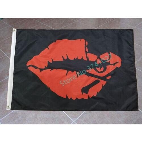 Custom 90x150cm hobby polyester red lip with skull head banner flag