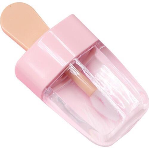 Sweet Ice Cream Shape Mini Lip Gloss Tube Empty Lip Balm Container With Pink Lid Rubber Inserts Lipstick Sample Dispenser Bottle