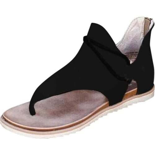 Women Flat Sandals Wear-resistant Non-slip Soles Soft Breathable Back Zipper Open Toe Casual For Summer Beach