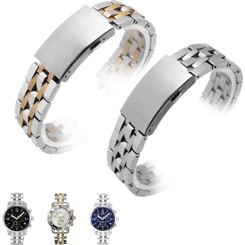 CARLYWET 19mm Silver Two Tone Gold Watch Band Hollow Curved End Bracelets For PRC200 T17 T461 T014430 T014410