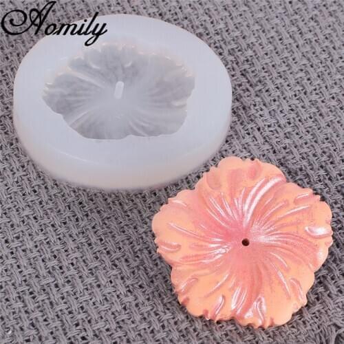 Aomily 3D Flower Shape Silicone Mold with Hole DIY Necklace Ornaments Cookies Chocolate Mould Kitchen Cake Pastry Baking Tools
