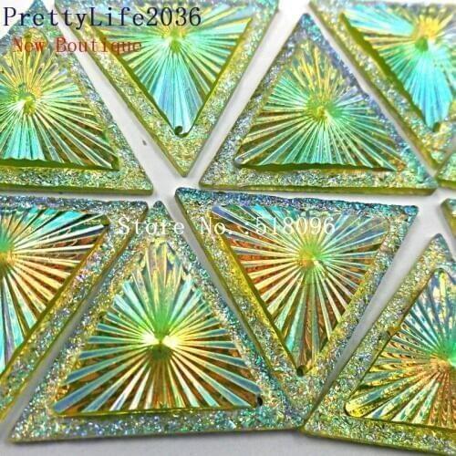 REsin Rhinestones Triangle 30mm Grass Green Sew On Stones and Crystals Strass Crystal Sewing Accessories Handicrafts Decoration