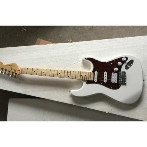 High quality FDST-1067 white color solid body with red pickguard maple fretboard electric guitar, Free shipping