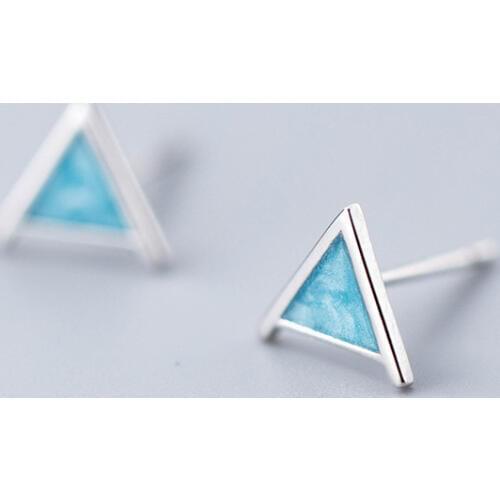 MloveAcc 925 Sterling SilverTriangle Stud Earrings for Women Cute Blue Stud Earring Geometrical Minimalist Small Studs