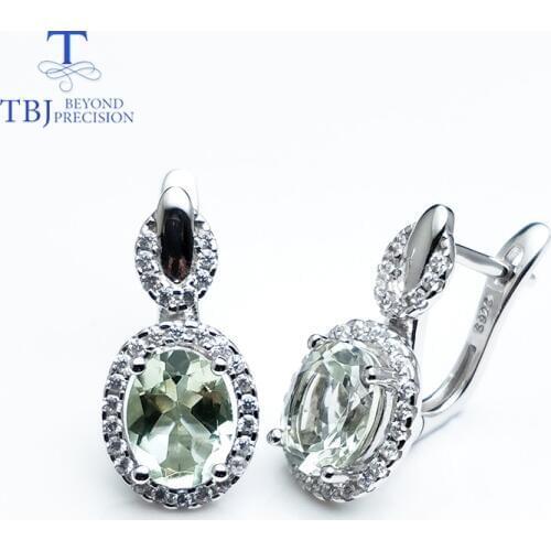 TBJ,natural gemstone clasp earring in 925 sterling silver with prasiolite green amethyst earring office girls daily use or gift