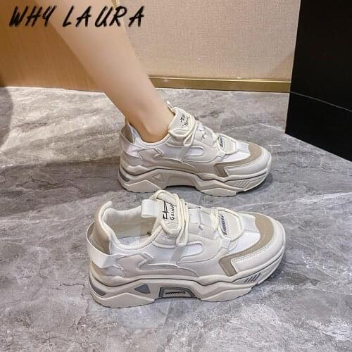 Womens shoes 2021 casual lace-up platform leather vulcanized shoes womens dad shoes platform sneakers