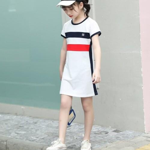 IENENS Summer Casual Dress 4-13 Years Kids Clothing Girls Long T-shirt Child Cotton Dresses Clothing