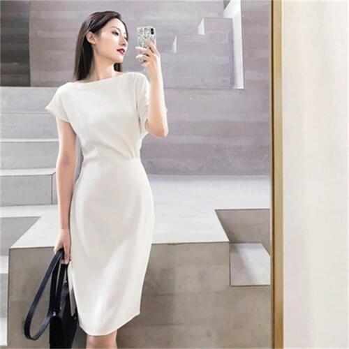 Fashion casual dress female summer New high quality white slim temperament chiffon dress women