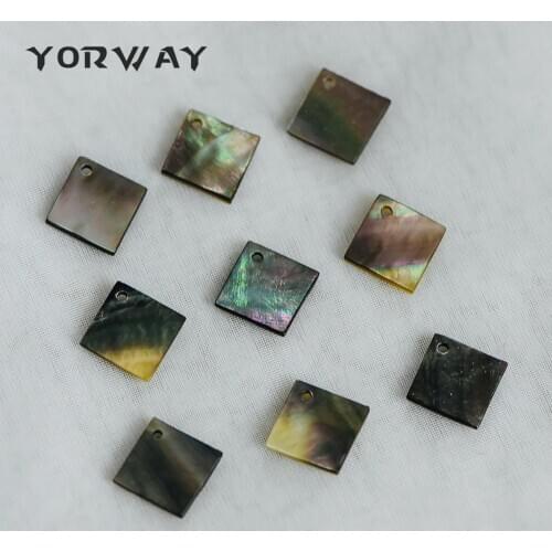 10pcs/Lot Black Mother of Pearl Square Charms, Geometric Shell Pendants 10mm (#V1327)