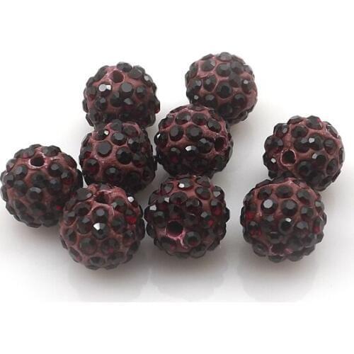 100pcs/lot 10mm Dark Red Color Rhinestone Loose Beads 6 Rows Pave Disco Ball For Jewelry Making
