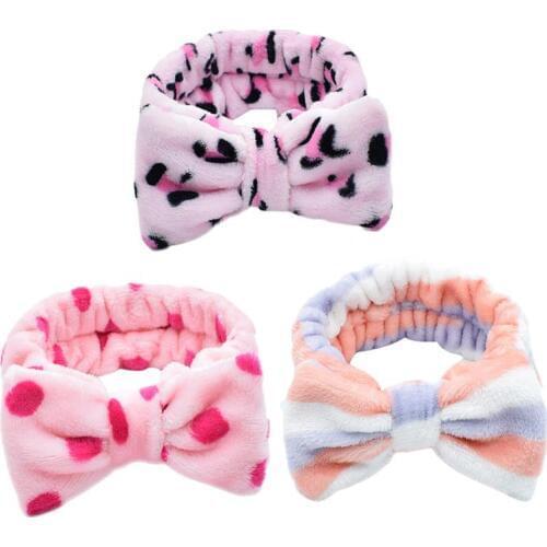 3pcs Makeup Headband Absorbent Quick-Drying Coral Fleece Bow Hair Band Set Face Washing Makeup Headband For Girls Lady Woman