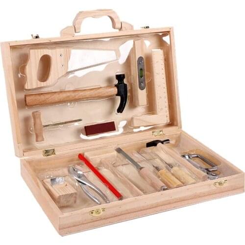 Kids DIY Woodwork Toolbox Junior Carpentry Tools Set Child Wooden Toy Set Gift