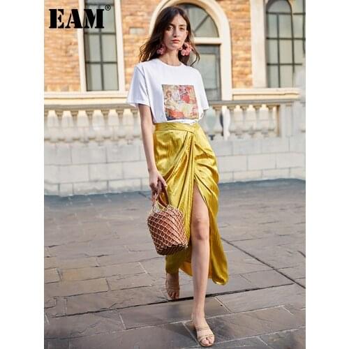 [EAM] High Waist Metal Color Vent Irregular Striped Long Half-body Skirt Women Fashion Tide New Spring Autumn 2021 1U6960